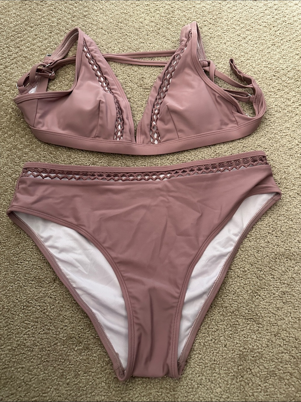 Women’s Mauve Lace-Trim Bikini Set
